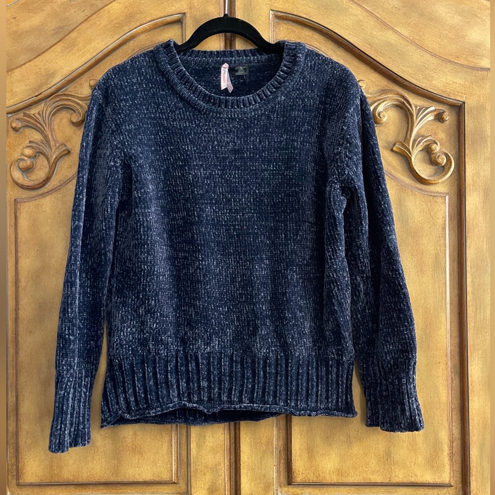Love By Design Blue Crew Neck Sweater with Fuzzy Texture